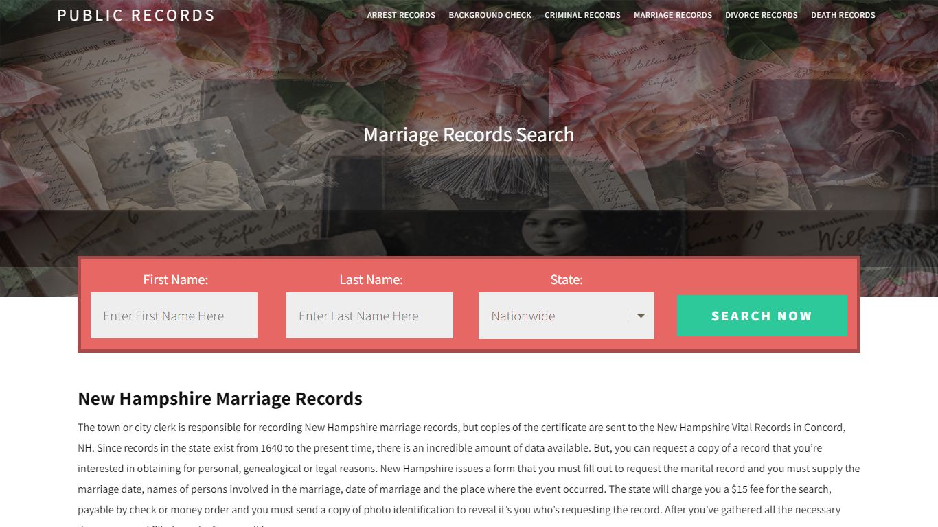 New Hampshire Marriage Records | Enter Name and Search ...