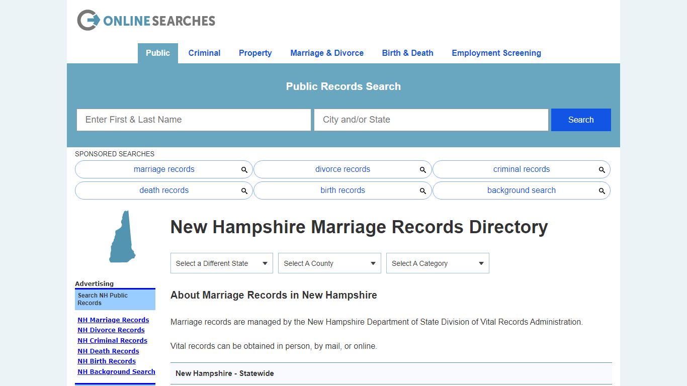 New Hampshire Marriage Records Search Directory
